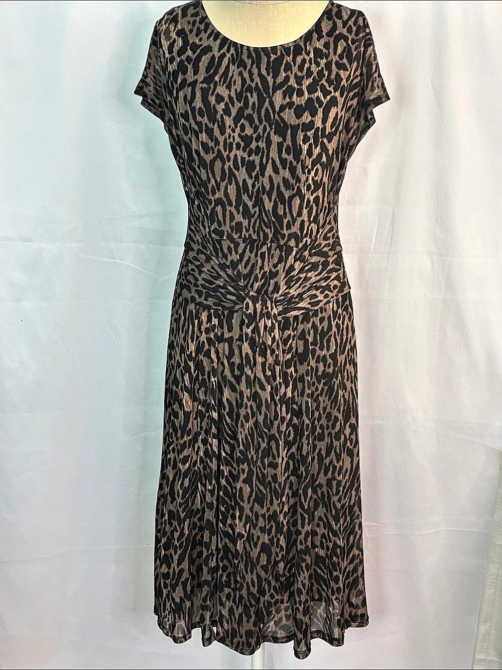 North Style Animal Print Midi Dress in Brown & Black Short Sleeve Size M